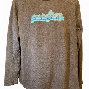 Patagonia Brown Heather Long Sleeve Tee with Blue Gradient Logo